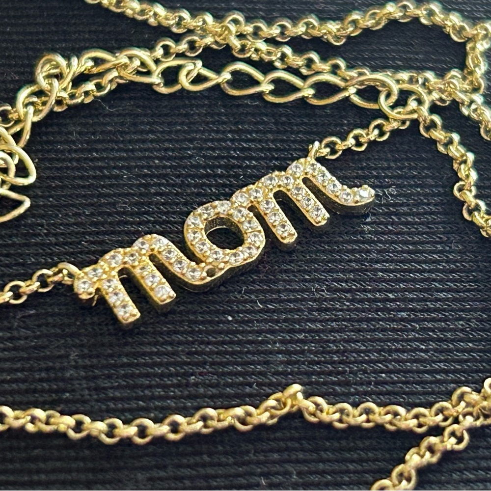 Sterling Mom Necklace Tiny Crystals Dainty